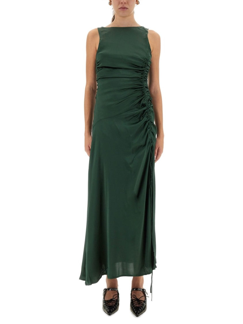 Ganni Gathered Satin Maxi Dress