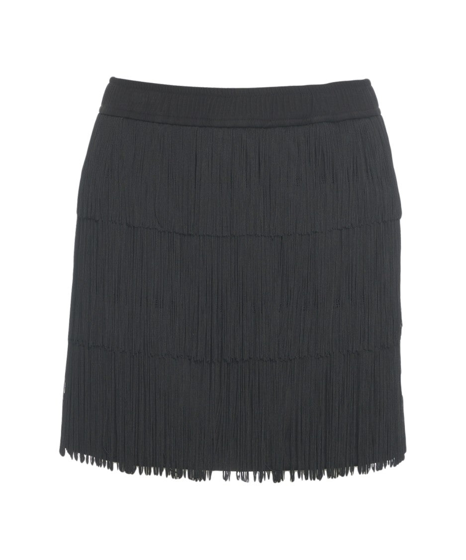 8Pm Layered Fringe Black Mini Skirt With Elastic Waistband