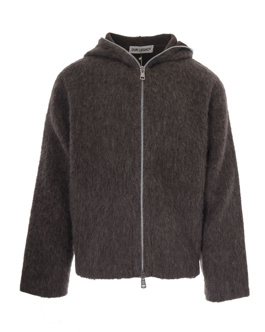 Our Legacy Full Zip Hoodie In Mole Grey Hairy Wool