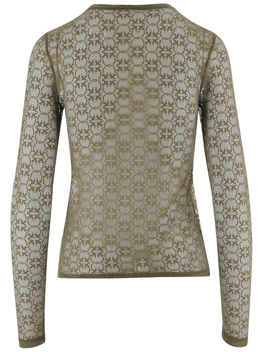 Pinko Semi-Sheer Lace Sweater With Floral Pattern And Trimmed Edges