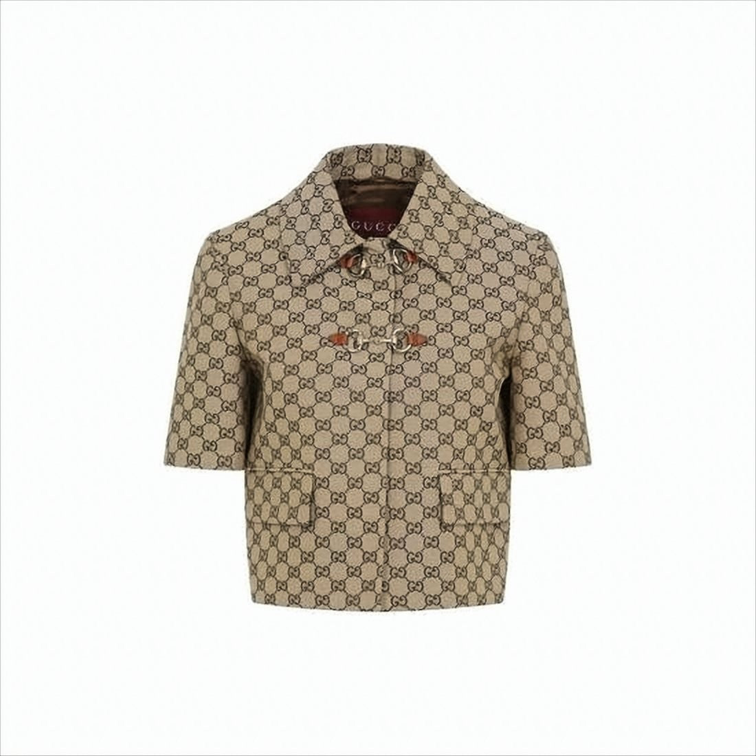 Gucci Boxy Silhouette Short-Sleeved Coat With Monogram Pattern