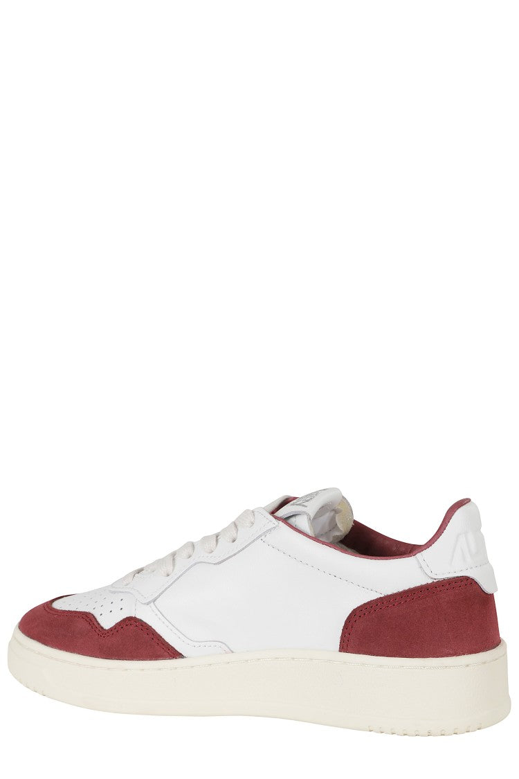 Autry White And Burgundy Medalist Low Suede Accents Leather Sneakers