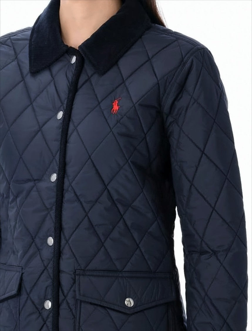 Polo Ralph Lauren Quilted Blue Jacket With Contrasting Collar And Snap Buttons