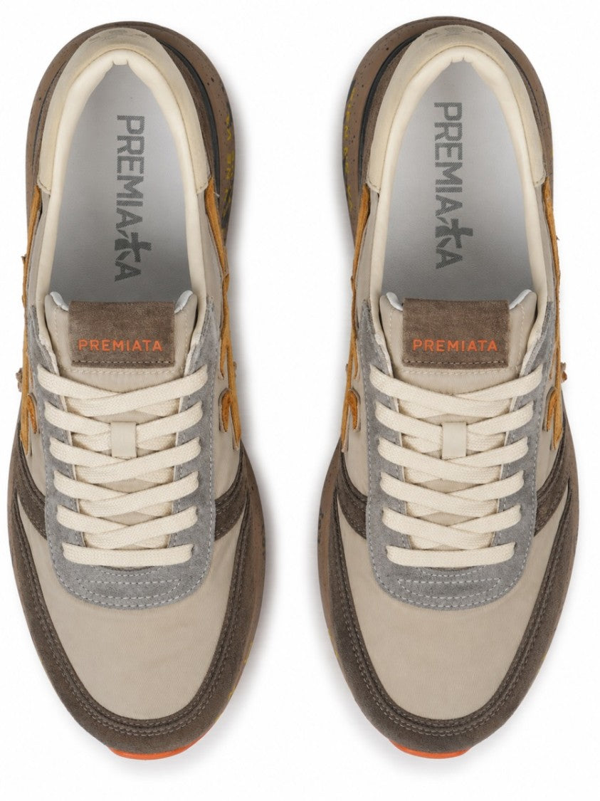 Premiata Multicolour Sneakers With Mustard Logo And Speckled Sole