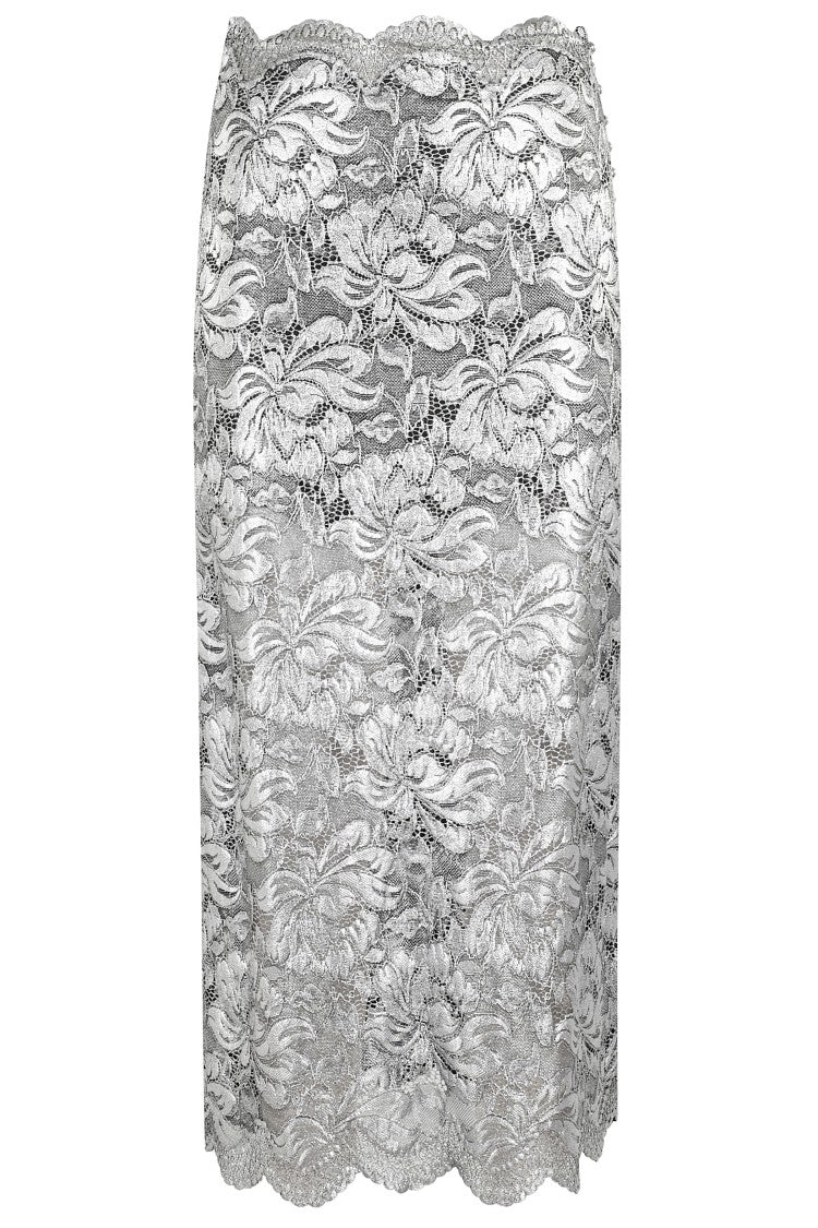 Rabanne Midi Skirt With Scalloped Waistline And Metallic Lace Fabric