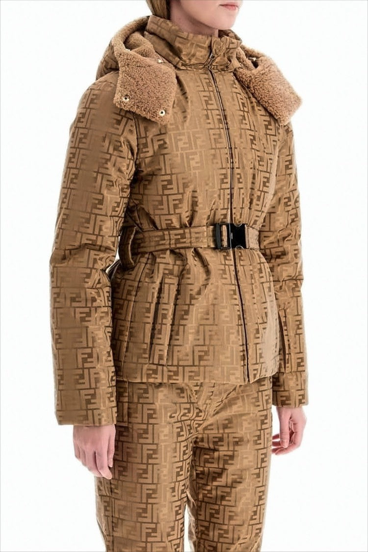 Fendi Monogram-Patterned Padded Jacket With Detachable Hood