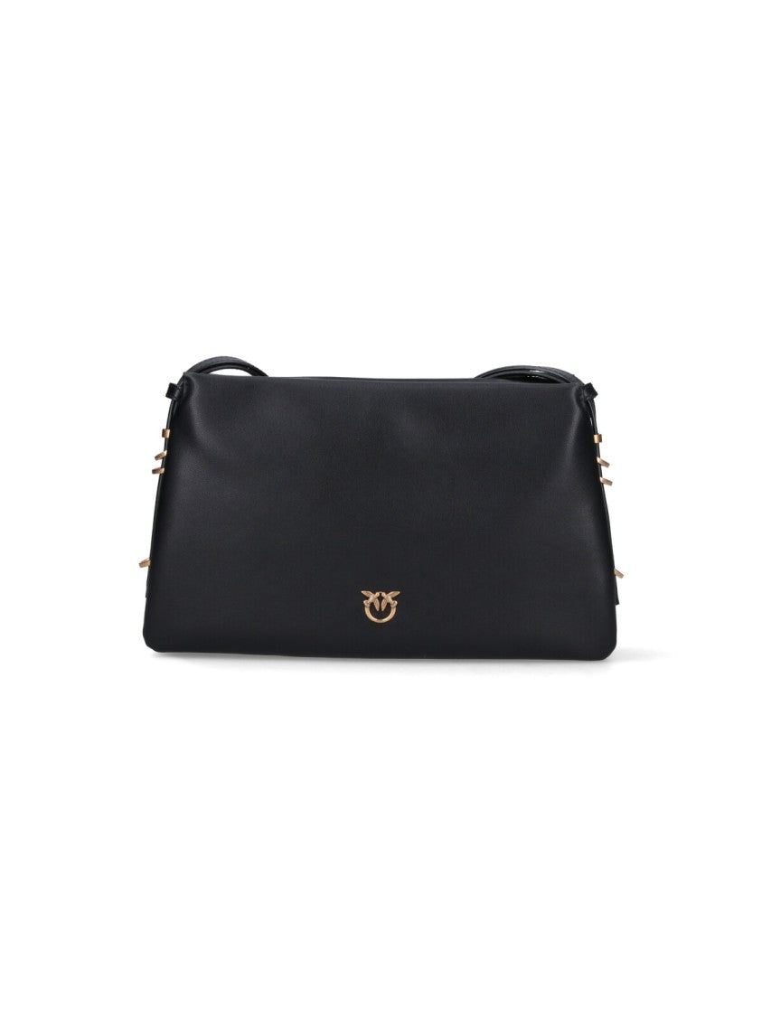 Pinko Structured Black Calfskin Triple Compartment Crossbody Bag
