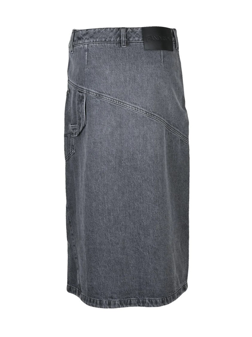J. W. Anderson Long Denim Skirt With Unique Wrap-Style Front And Asymmetrical Hem