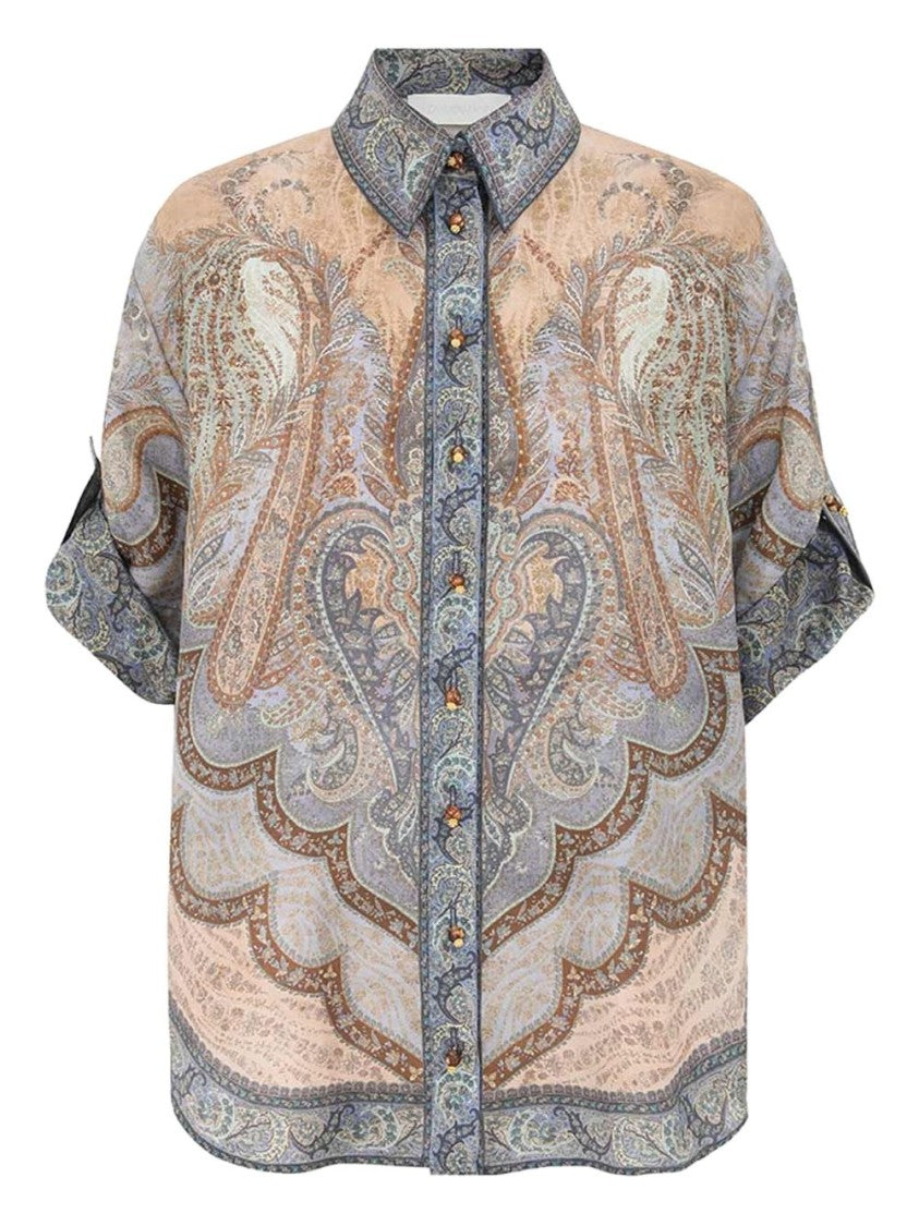 Zimmermann Short-Sleeved Silk Shirt With Paisley Pattern