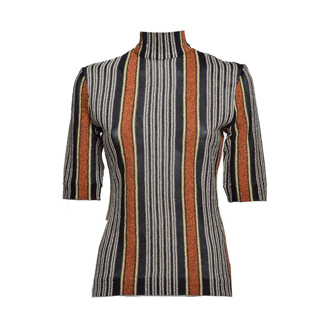 Missoni Orange Lamé Striped Viscose Turtleneck Top