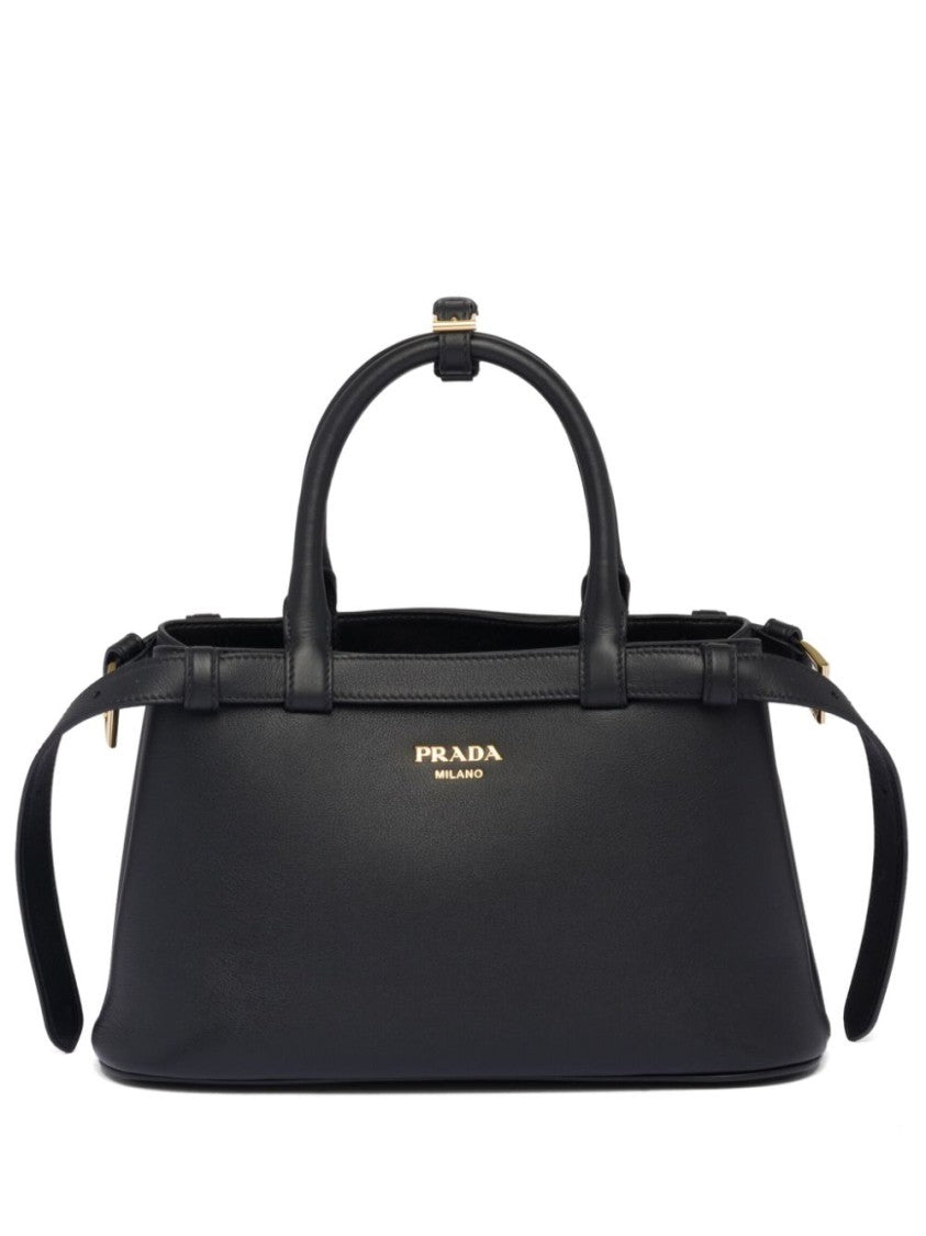 Prada Logo-Engraved Gold-Tone Hardware Leather Tote Bag