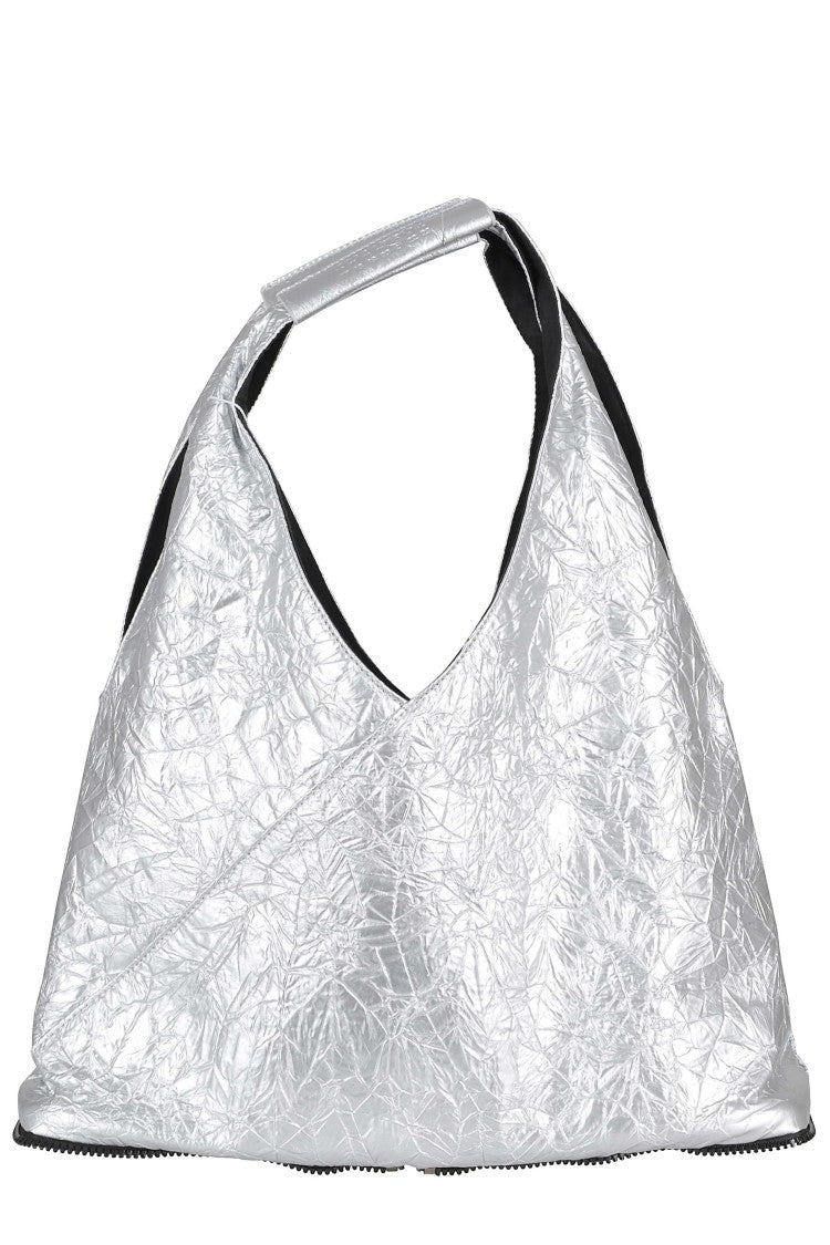 Mm6 By Maison Margiela Silver Japanese Zip Around Crumpled Polyurethane Shoulder Bag
