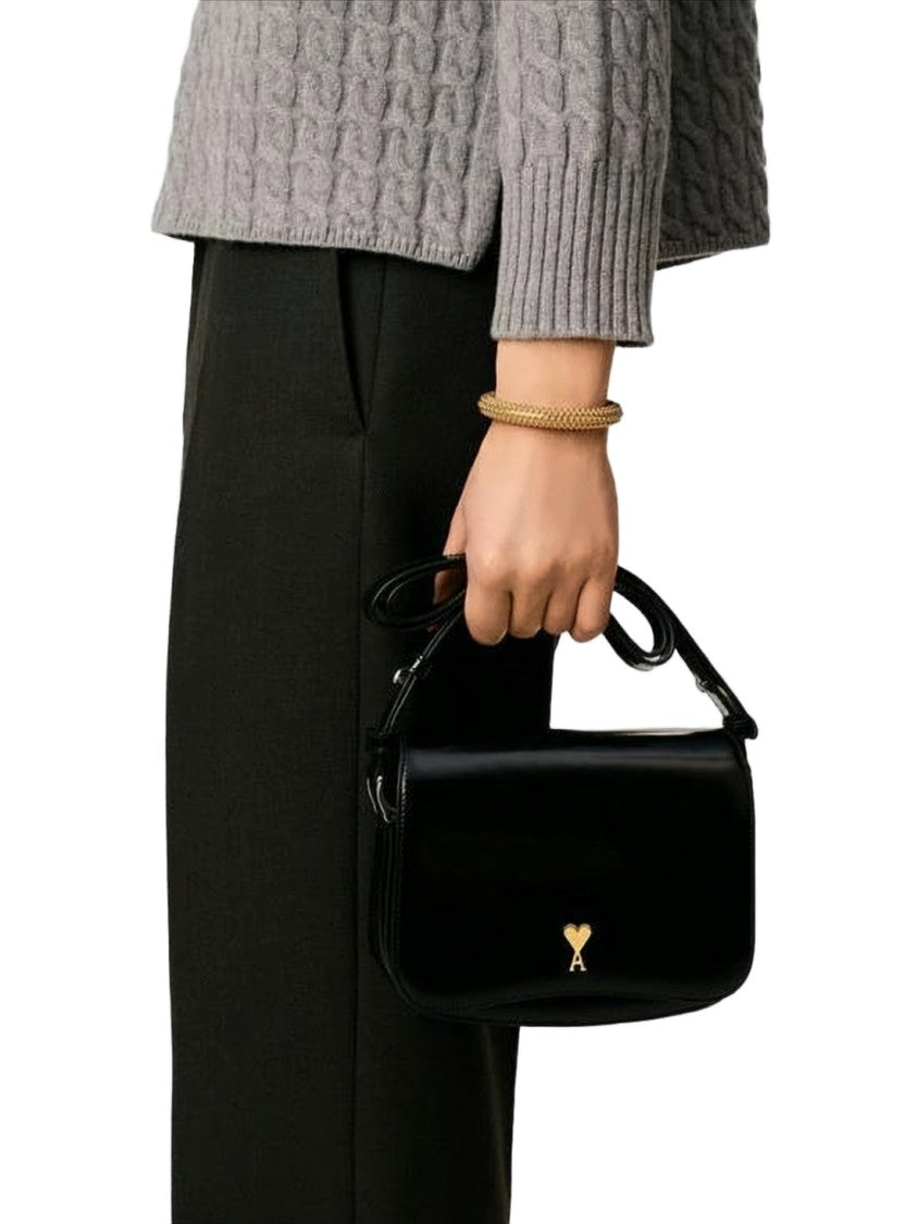 Ami Paris Rectangular Black Calf Leather Crossbody Bag