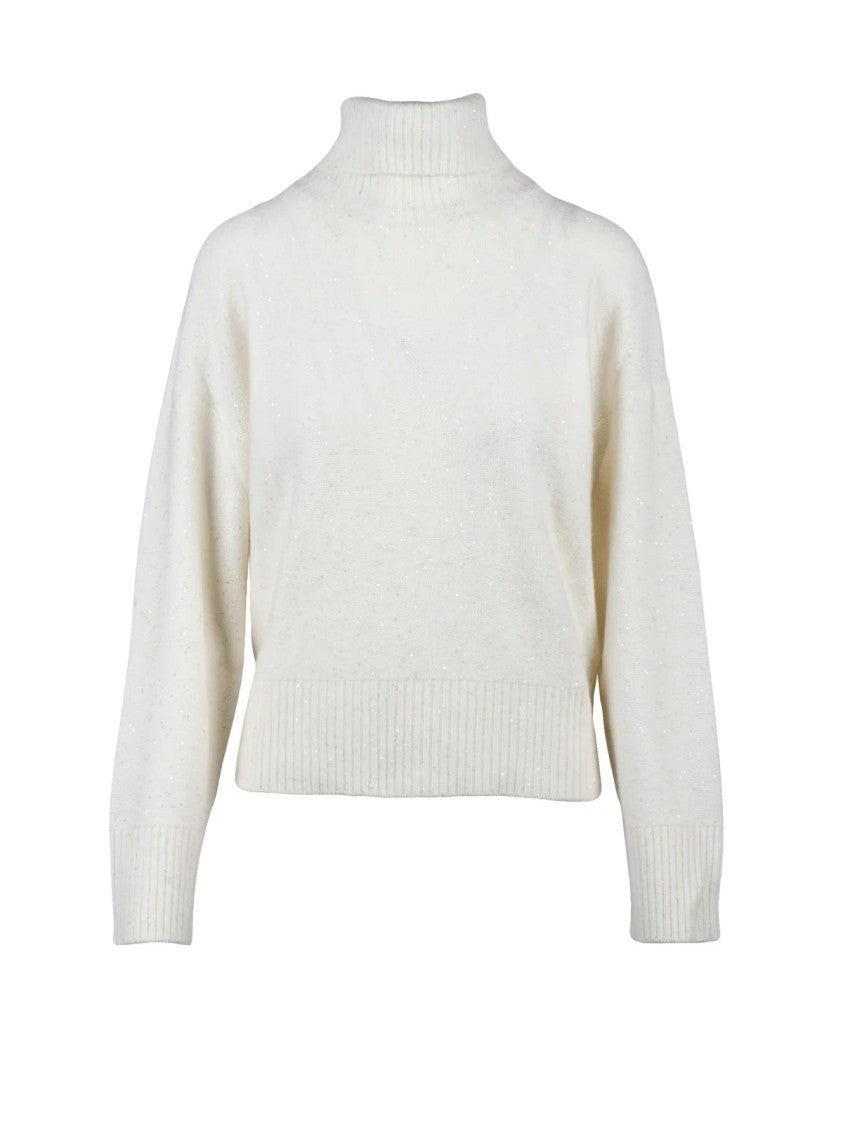 Fabiana Filippi White Rhinestone Virgin Wool-Blend Turtleneck Sweater