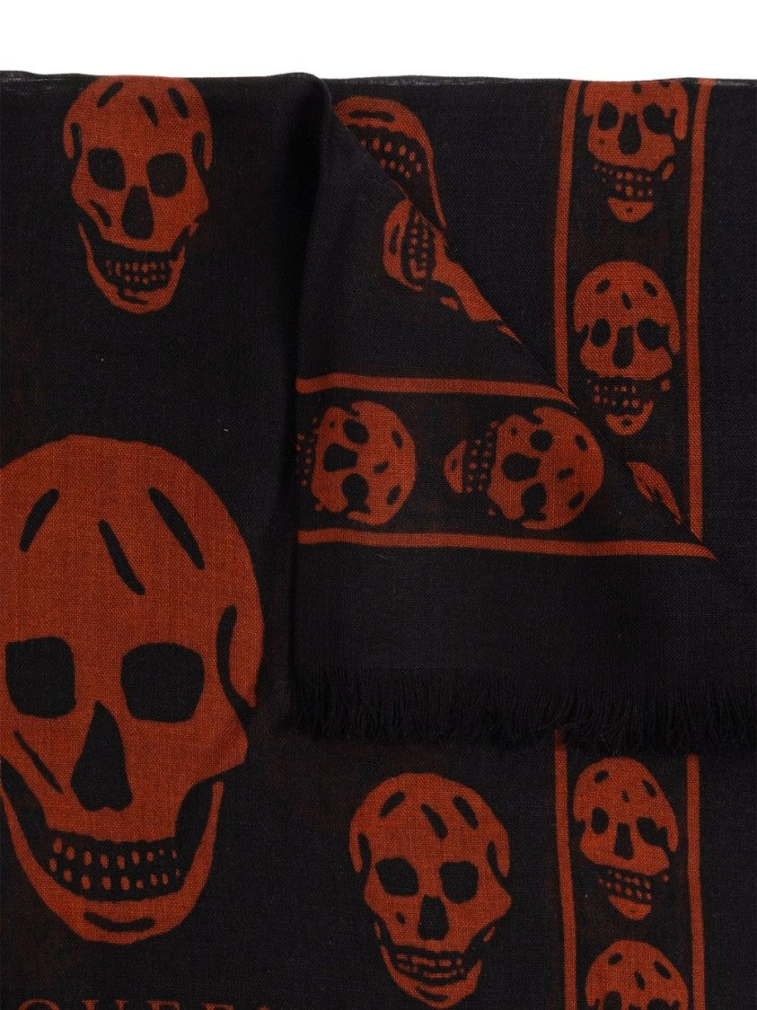 Alexander Mcqueen Black Skull Motif Scarf In T Modal