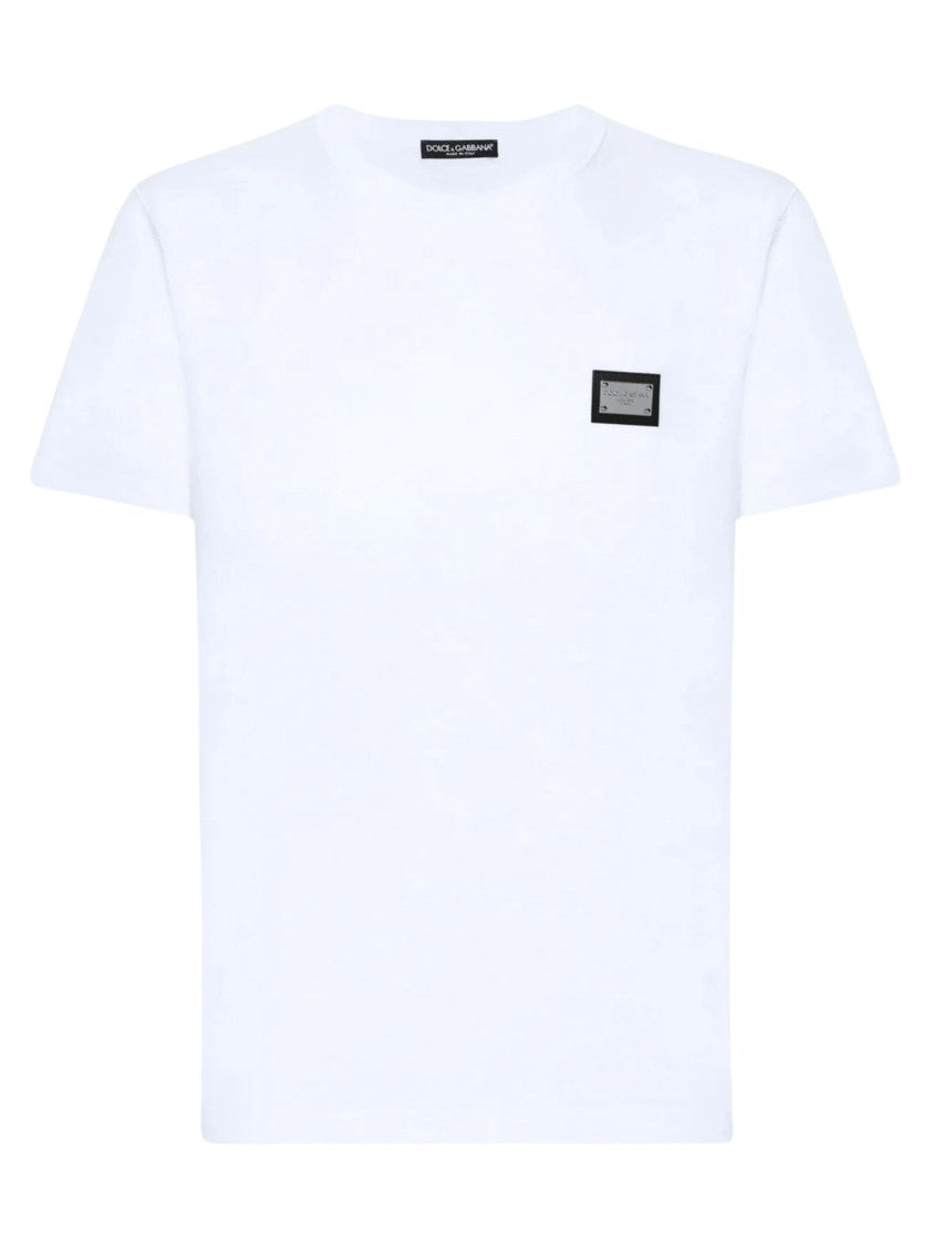 Dolce & Gabbana Minimalist White T-Shirt With Rectangular Logo Patch