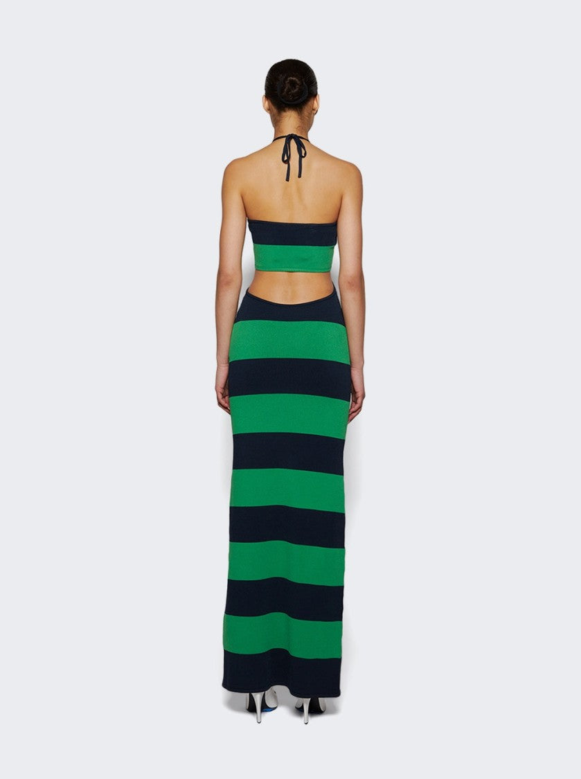 Coperni Knitted Striped Halter Dress Green And Blue