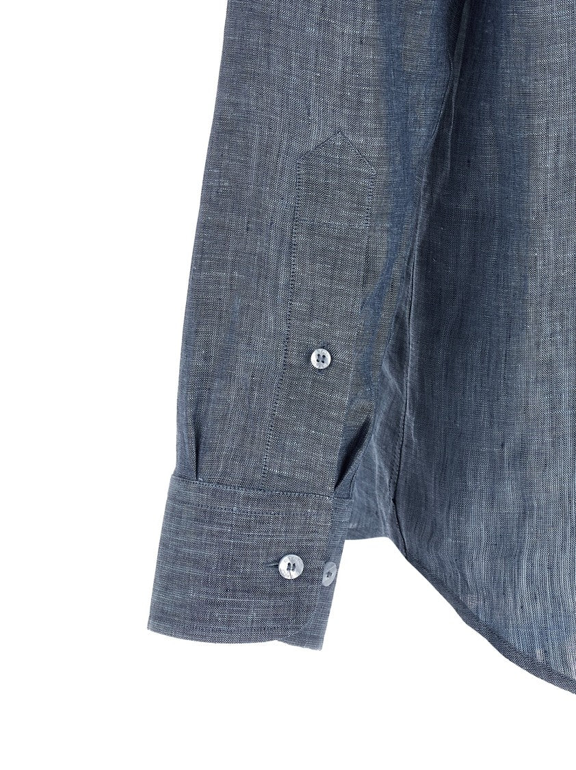 Etro Mélange Linen Shirt With Tone-On-Tone 'Pegaso' Embroidered Logo