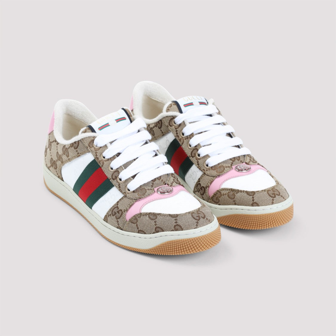 Gucci Beige Monogram Canvas Low-Top Sneakers
