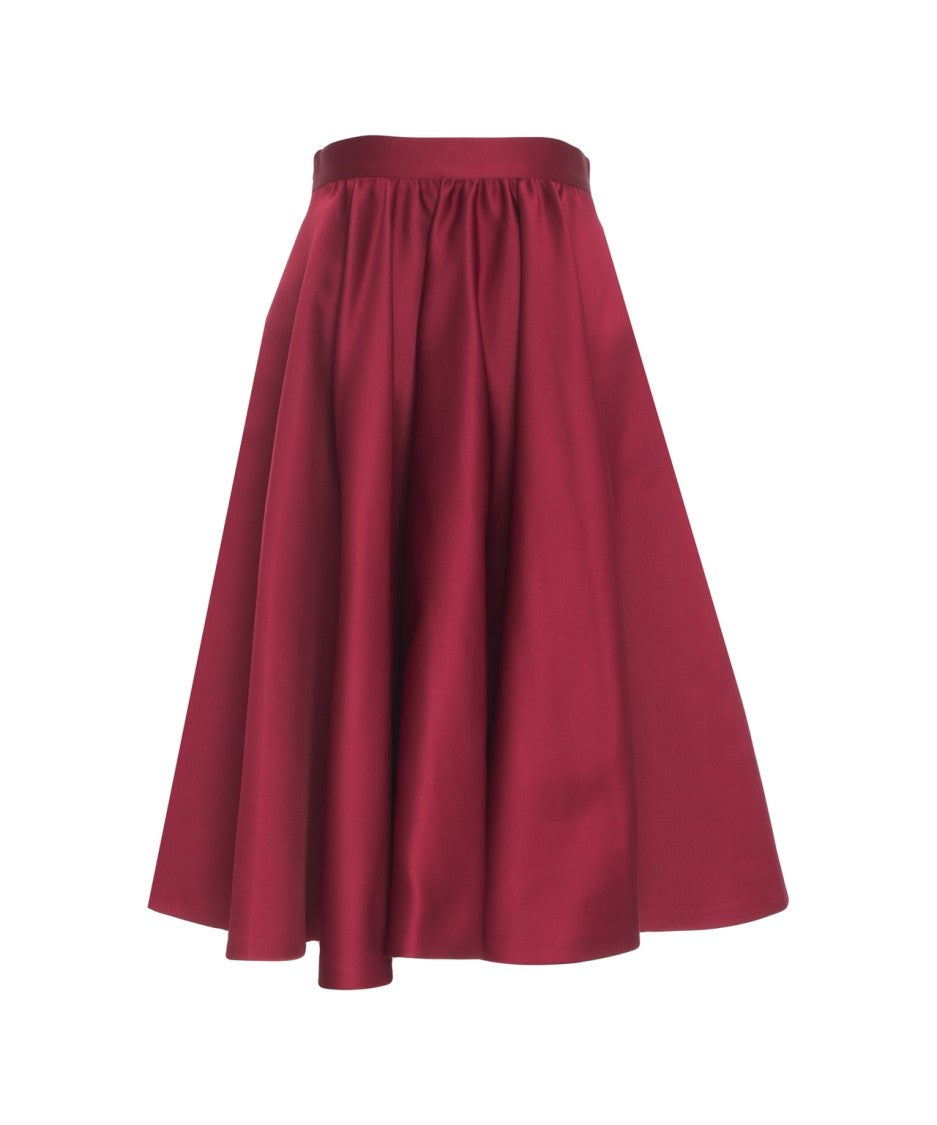 Max Mara Flared Midi Skirt With Gathered Waistline And Vibrant Red Hue