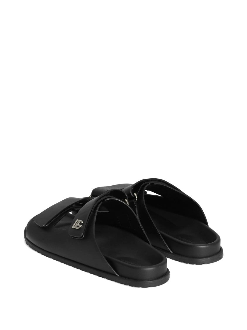Dolce & Gabbana Black Sandalo Calf Leather Dual-Strap Sandals