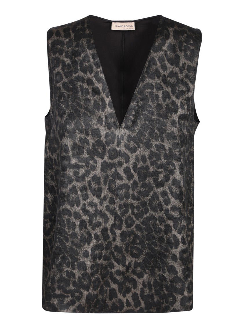 Blanca Vita Animal-Print Sleeveless Tops