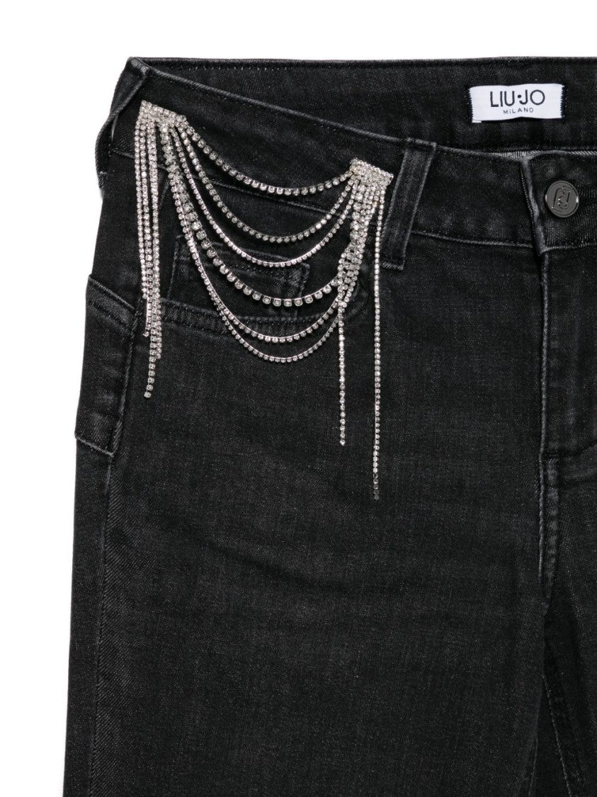 Liu Jo Straight-Fit Black Jeans With Decorative Chain Detail
