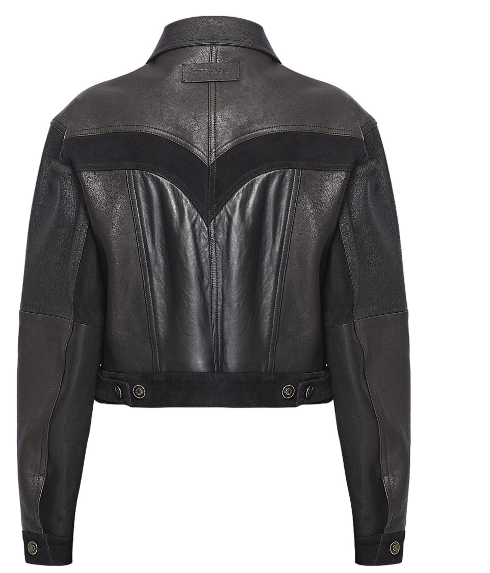 Versace Structured Leather Jacket With Suede Inserts