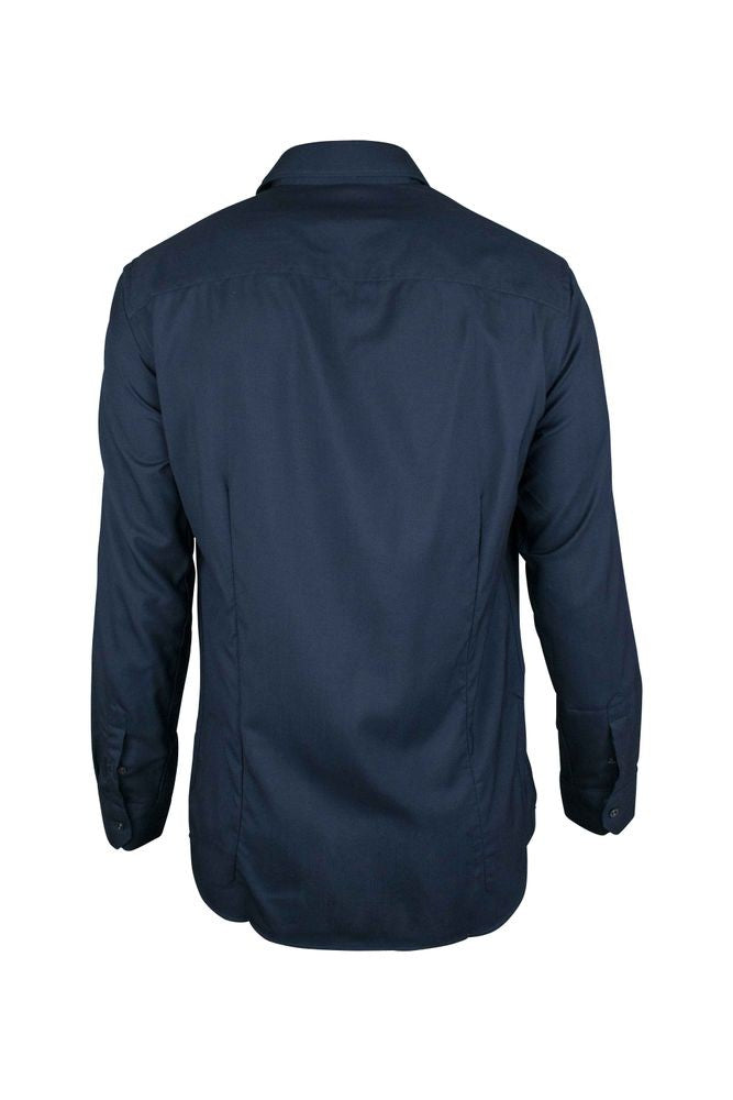 Moorer Navy Blue Slim Fit Virgin Wool Shirt