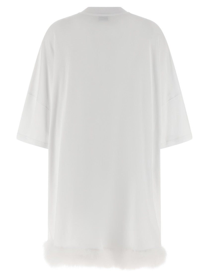 Moschino Heavy Cotton Mini T-Shirt Dress With Feather Hem Detail