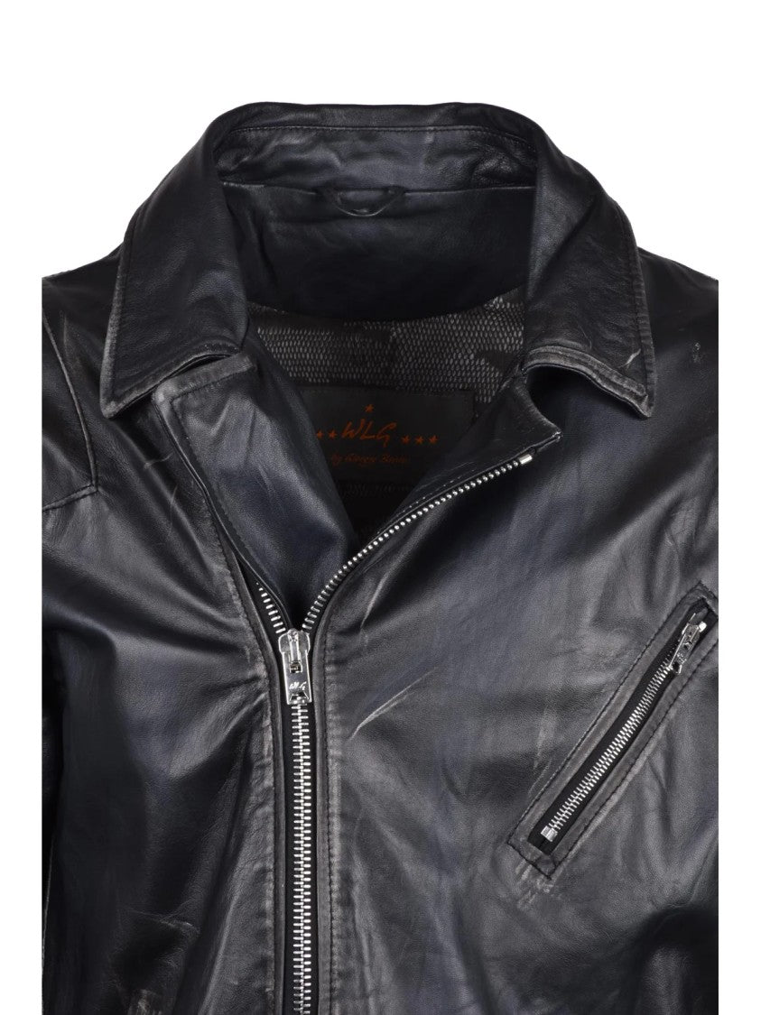 Wlg By Giorgio Brato Biker Jacket With Asymmetrical Zip And Structured Collar