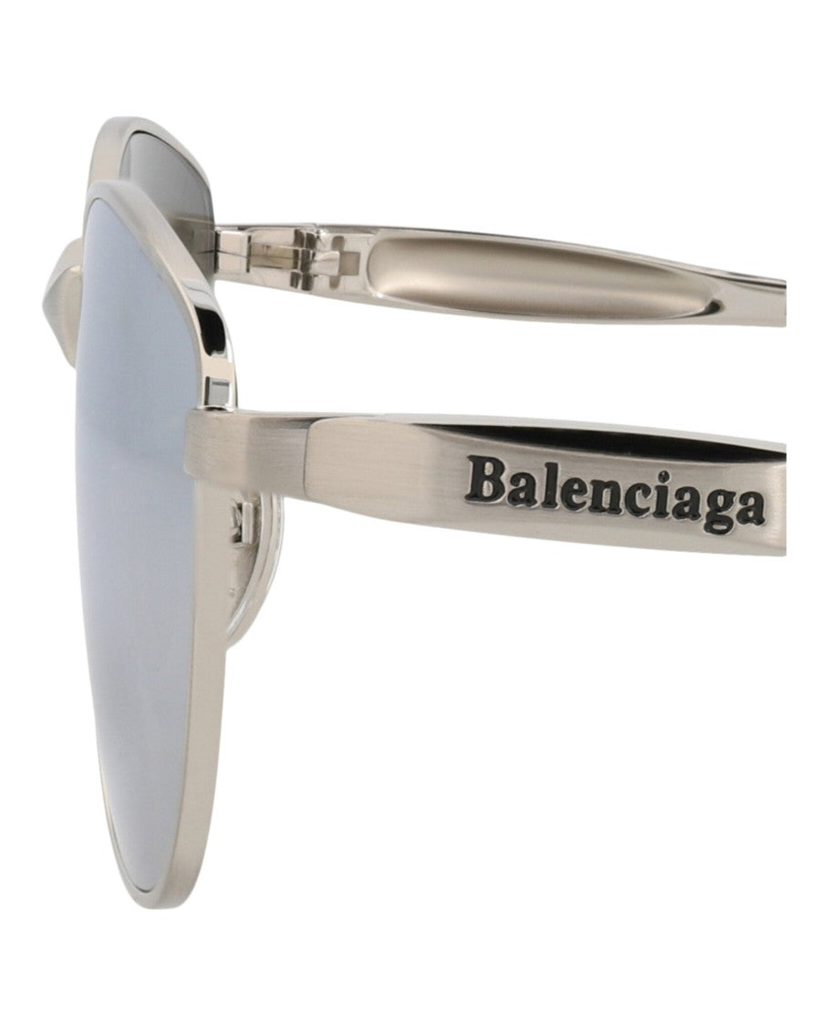 Balenciaga Cat Eye Metal Sunglasses With Reflective Lenses And Designer Case