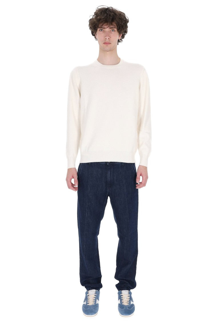 Drumohr White Gauge 8 Cotton Crewneck Sweater