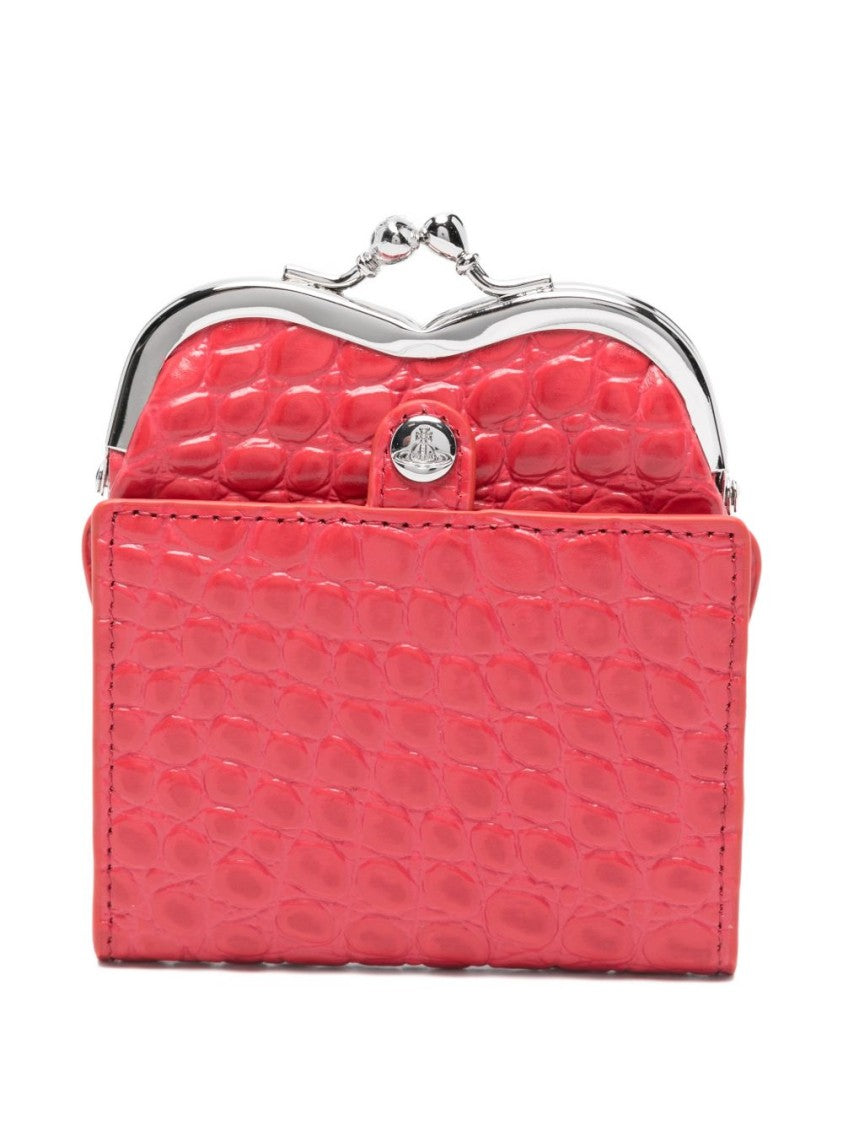Vivienne Westwood Textured Crocodile-Embossed Wallet With Heart-Shaped Flap