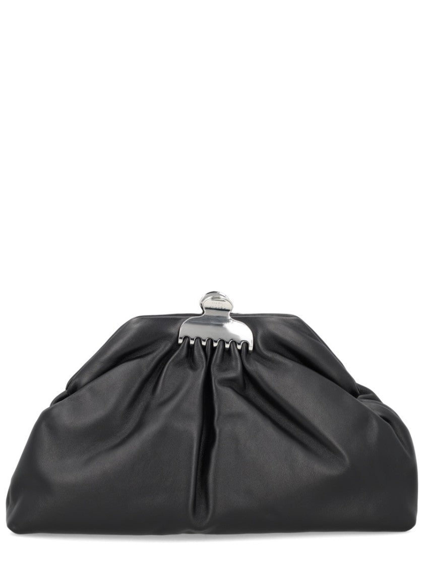 Marc Jacobs Black Glam Ruched Lamb Leather Clutch