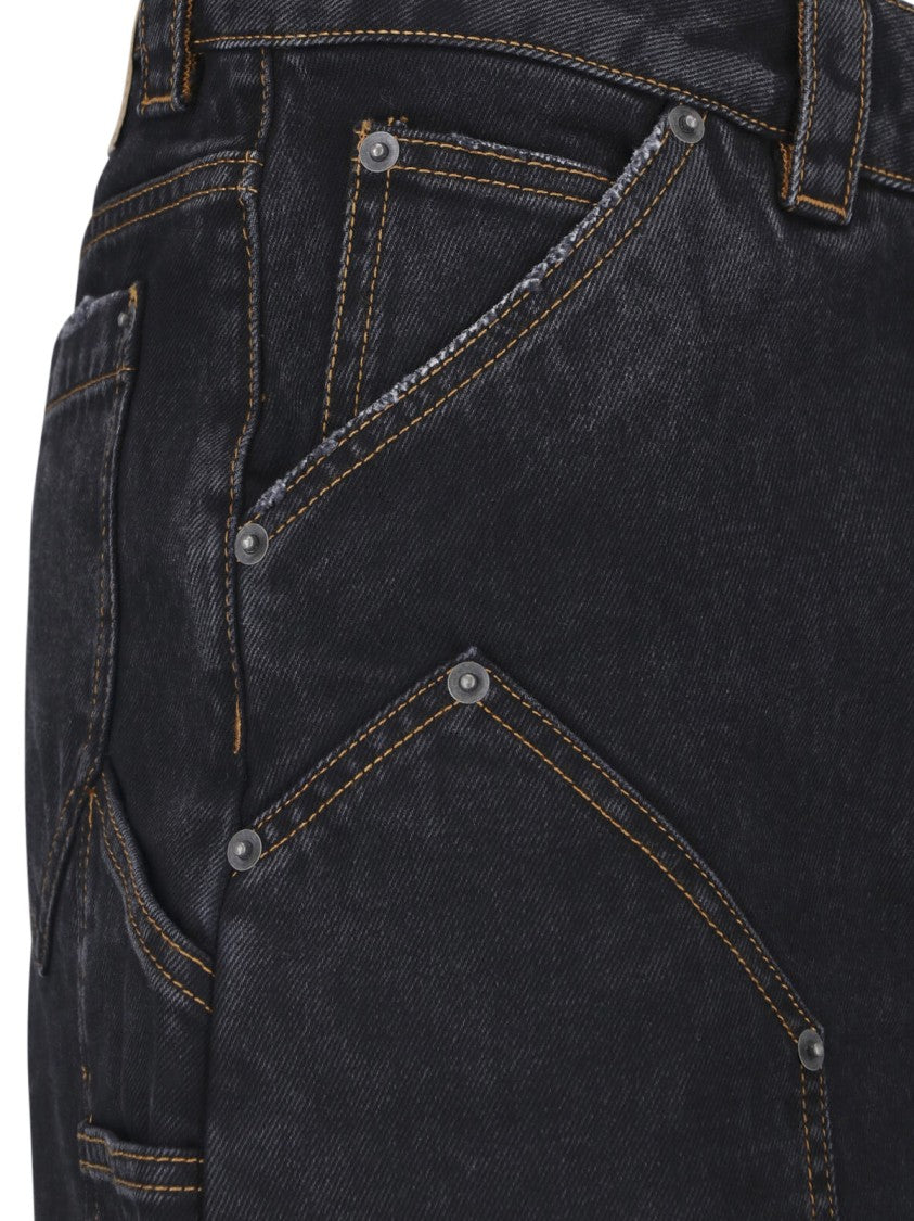 Vaquera Black Asymmetrical Deconstructed Denim Skirt