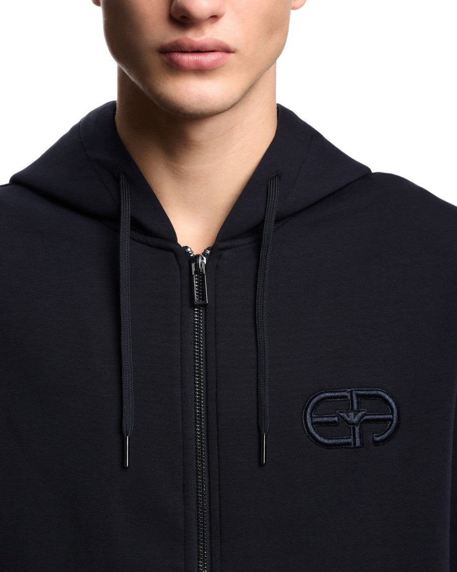 Emporio Armani Drawstring Hooded Zip-Up Sweatshirt With Embroidered Logo