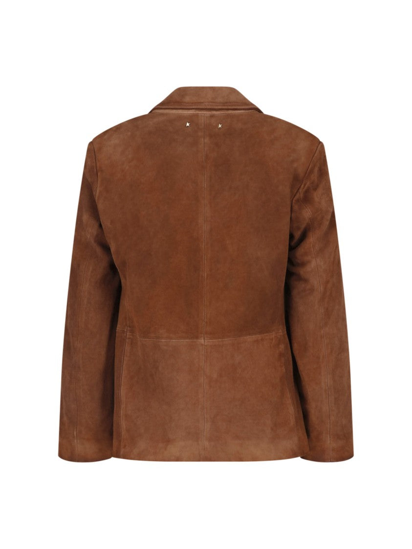 Golden Goose Brown Suede Jacket With Button Closure And Tailored Silhouette