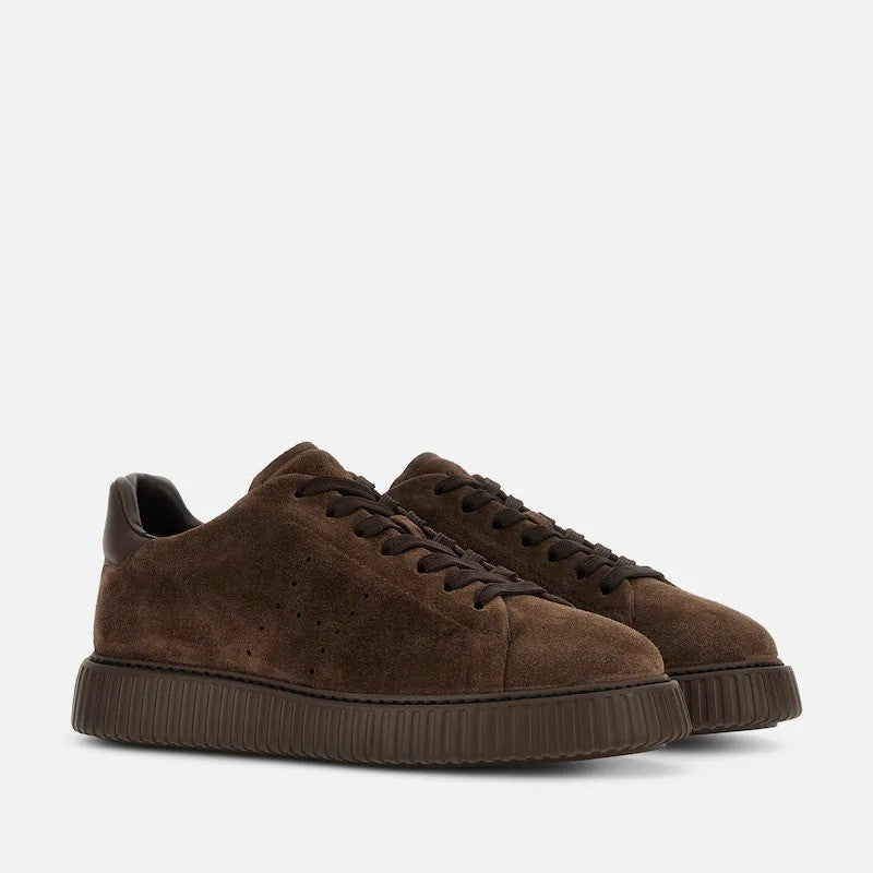 Hogan Brown Suede Perforated Ribbed Sole Sneakers