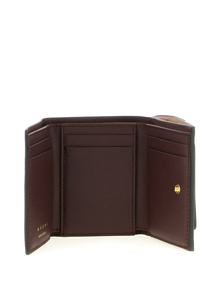 Marni Textured Saffiano Leather Trifold Wallet With Gold-Embellished Closure