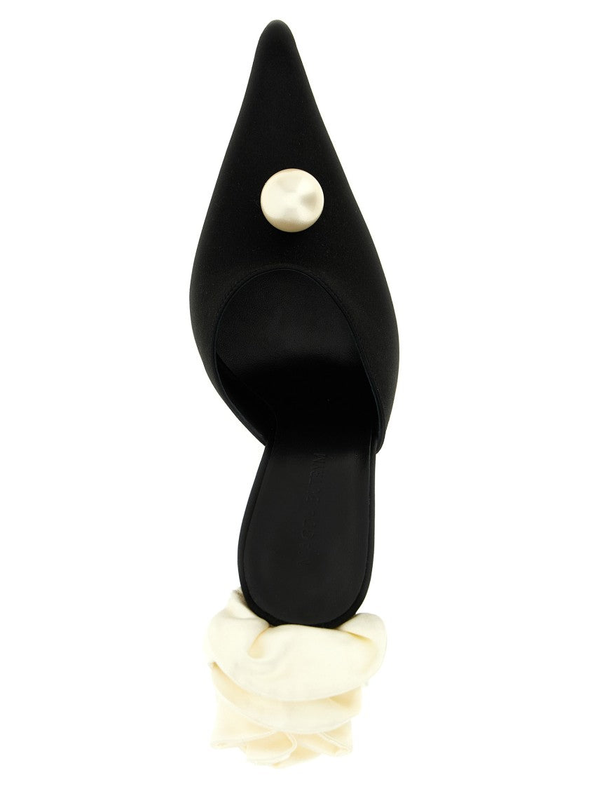 Magda Butrym Pointed Satin Mules With Oversized Pearl