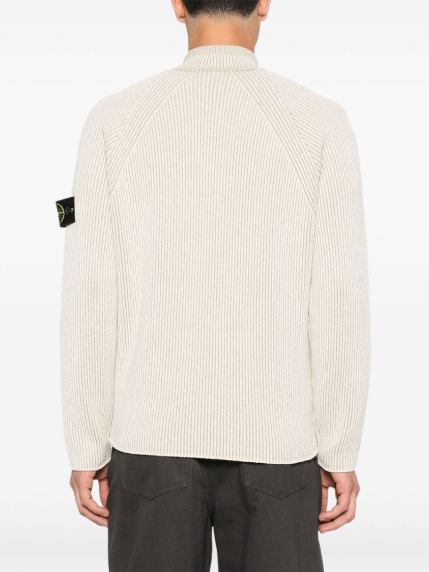 Stone Island Ribbed Half-Zip Sweater In Avorio