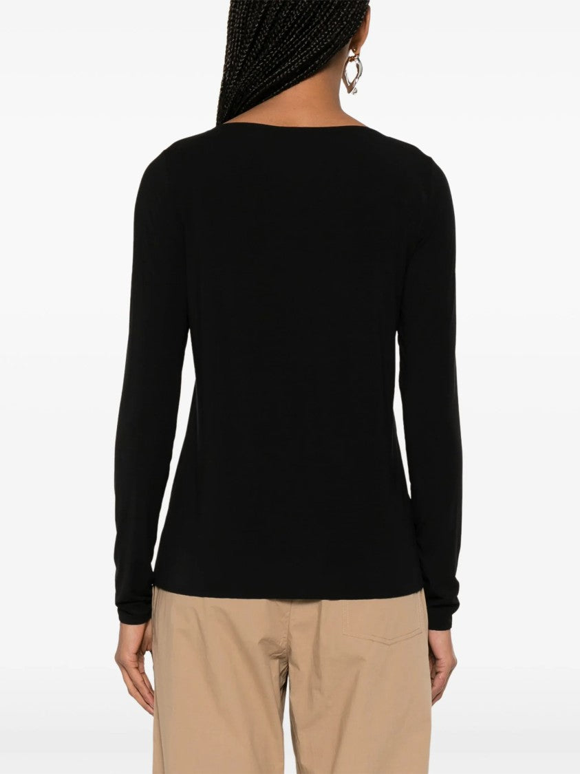 Wolford Black Pure Top Fitted Boat Neck Top