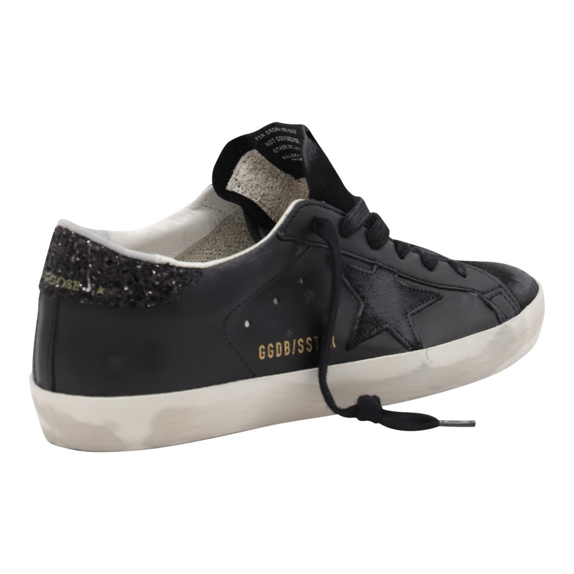 Golden Goose Low-Top Black Leather Sneakers With Glitter Accents