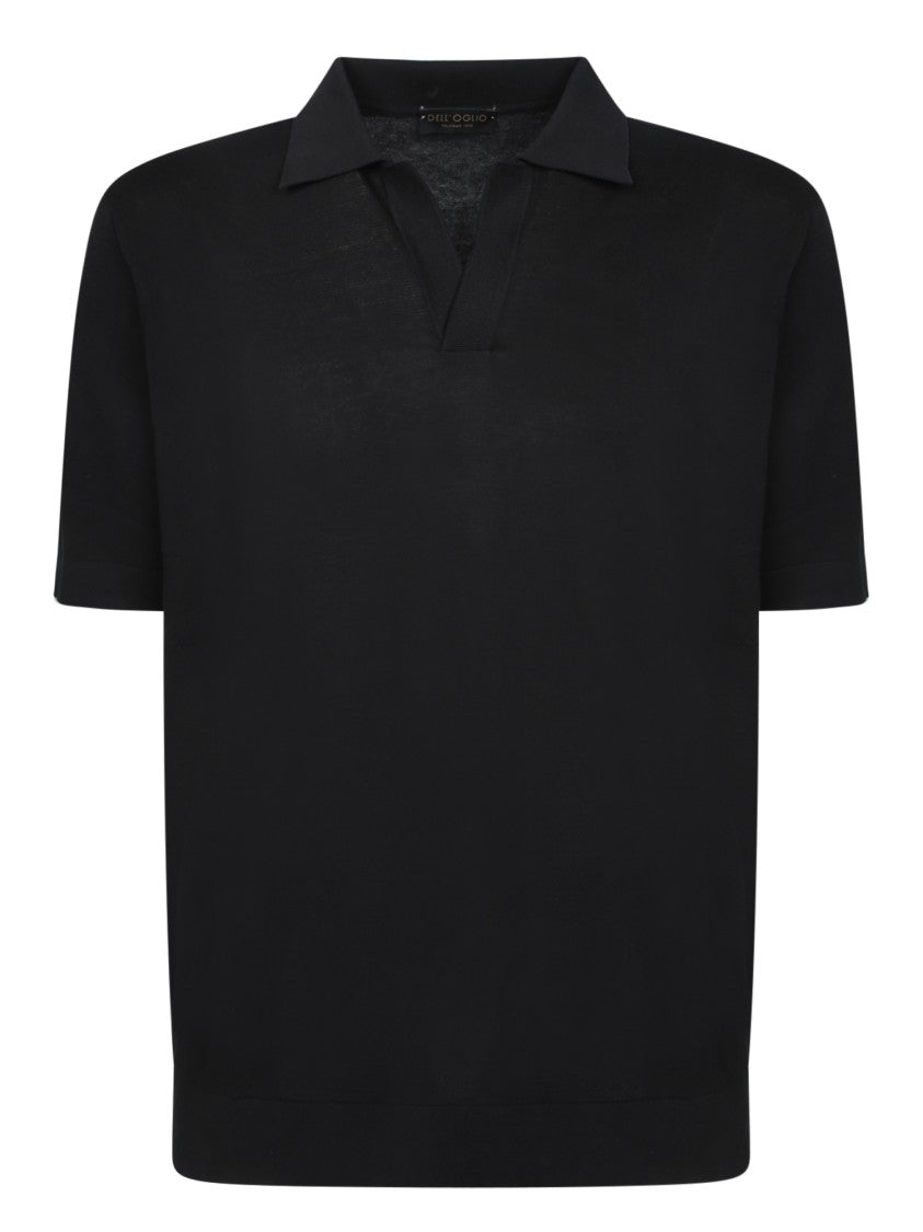 Dell'oglio Refined Black Crepe Polo Shirt