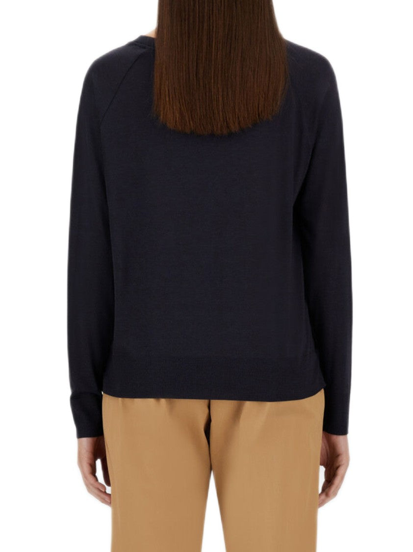 Herno Cropped Blue Sweater With Snap Button Details