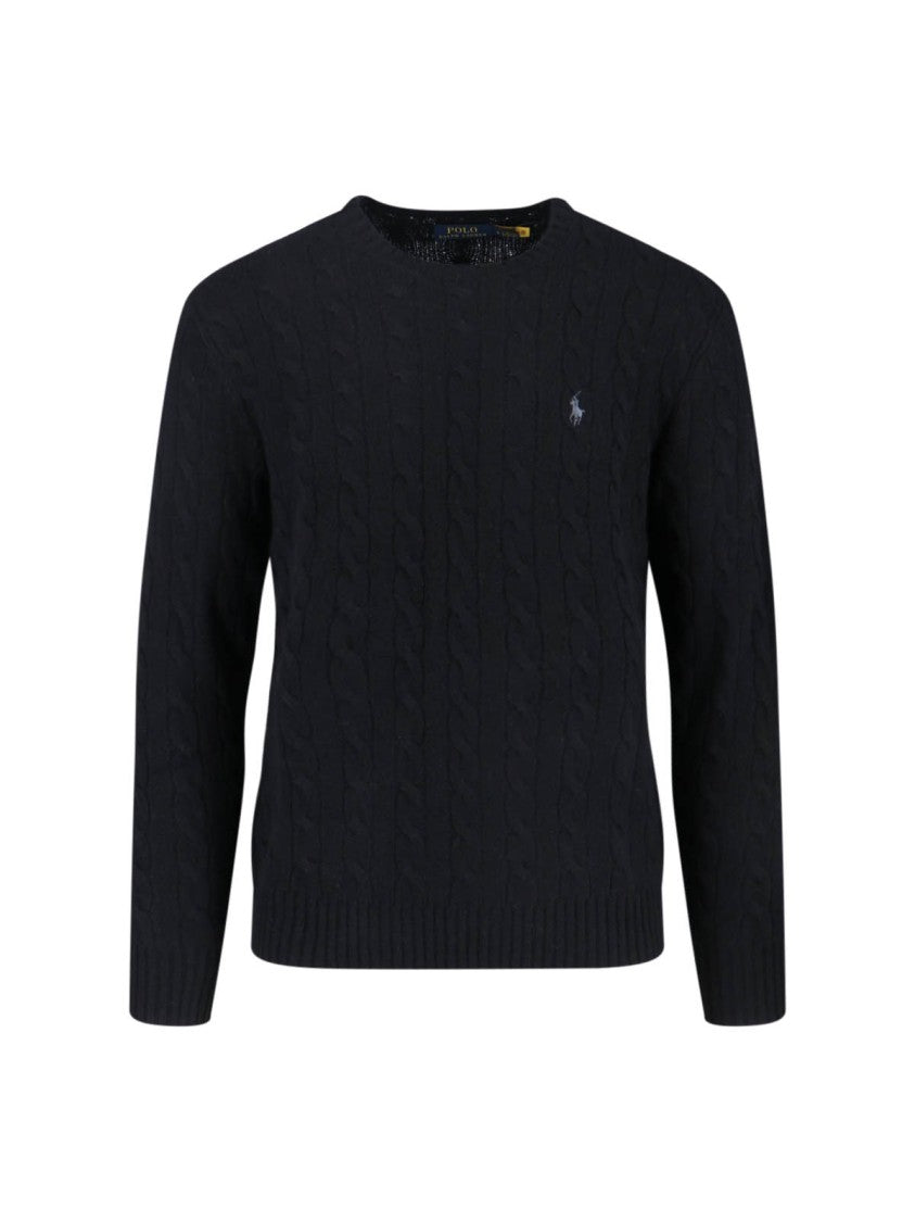Polo Ralph Lauren Classic Black Cable-Knit Sweater With Subtle Logo