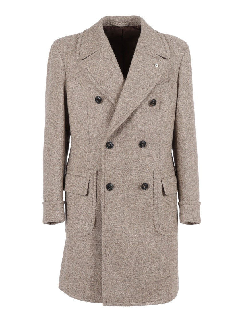 Brando-Lubiam Tailored Double-Breasted Coat In Textured Wool-Cashmere Blend