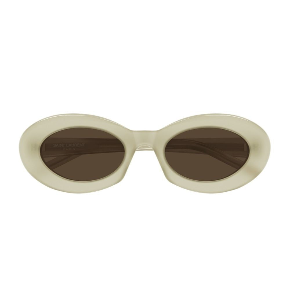 Saint Laurent Sl 594 Linea Sl Logo Oval Frame Glossy Ivory Sunglasses