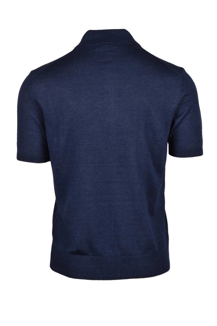 Drumohr Linen Cotton Knit Polo Shirt - Blue